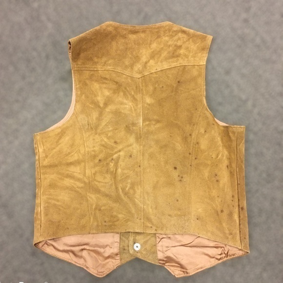 LEVI'S Vintage Suede Leather Tan Vest Orange Tap L - Picture 2 of 16